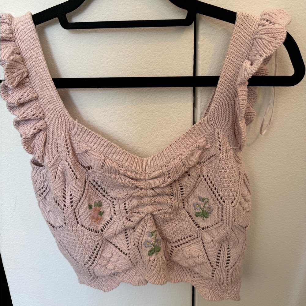 Zara cropped pink knit top